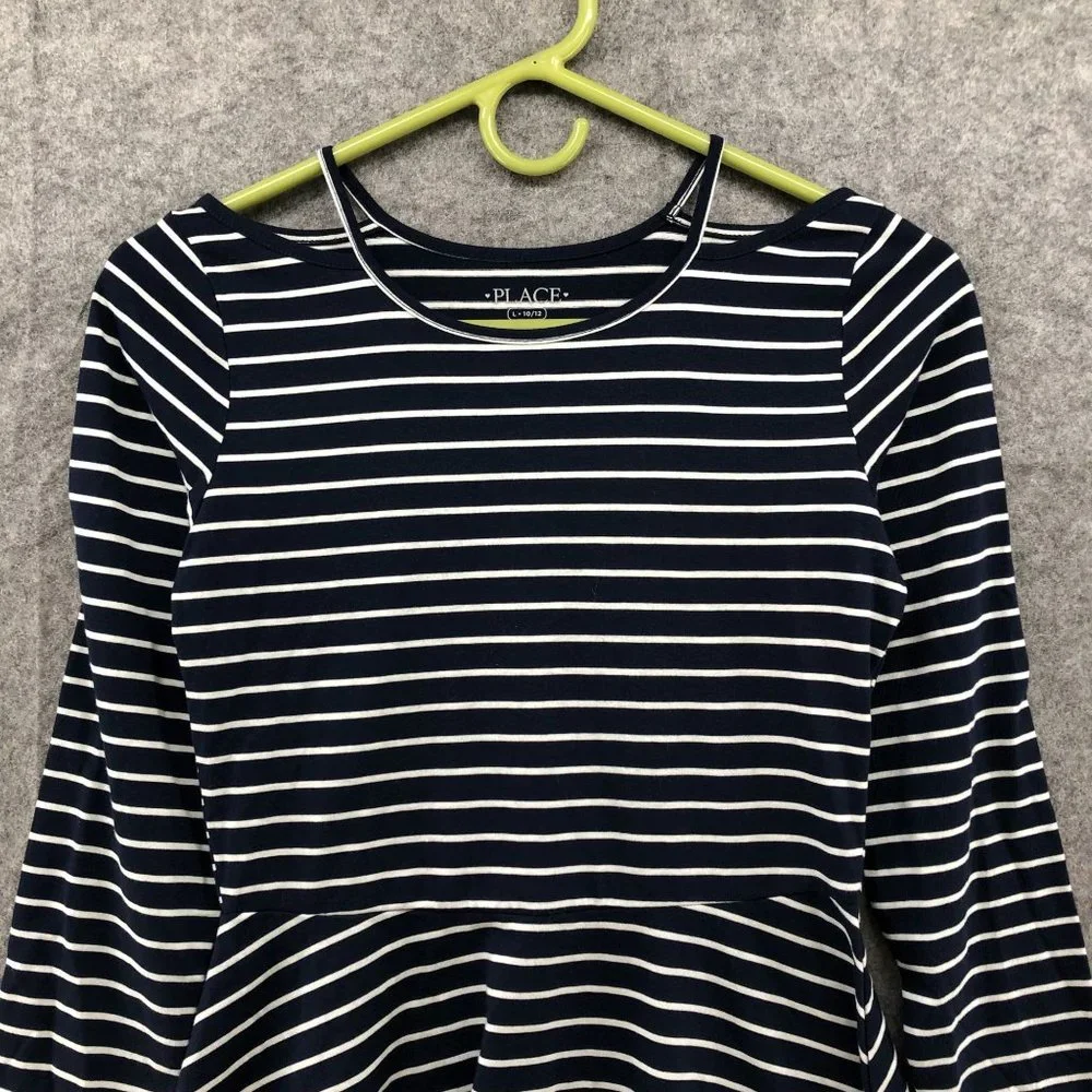NWT The Children's Place Girls Size L (10/12) T Shirt Dress Cold Shoulder Stripe - Picture 3 of 10